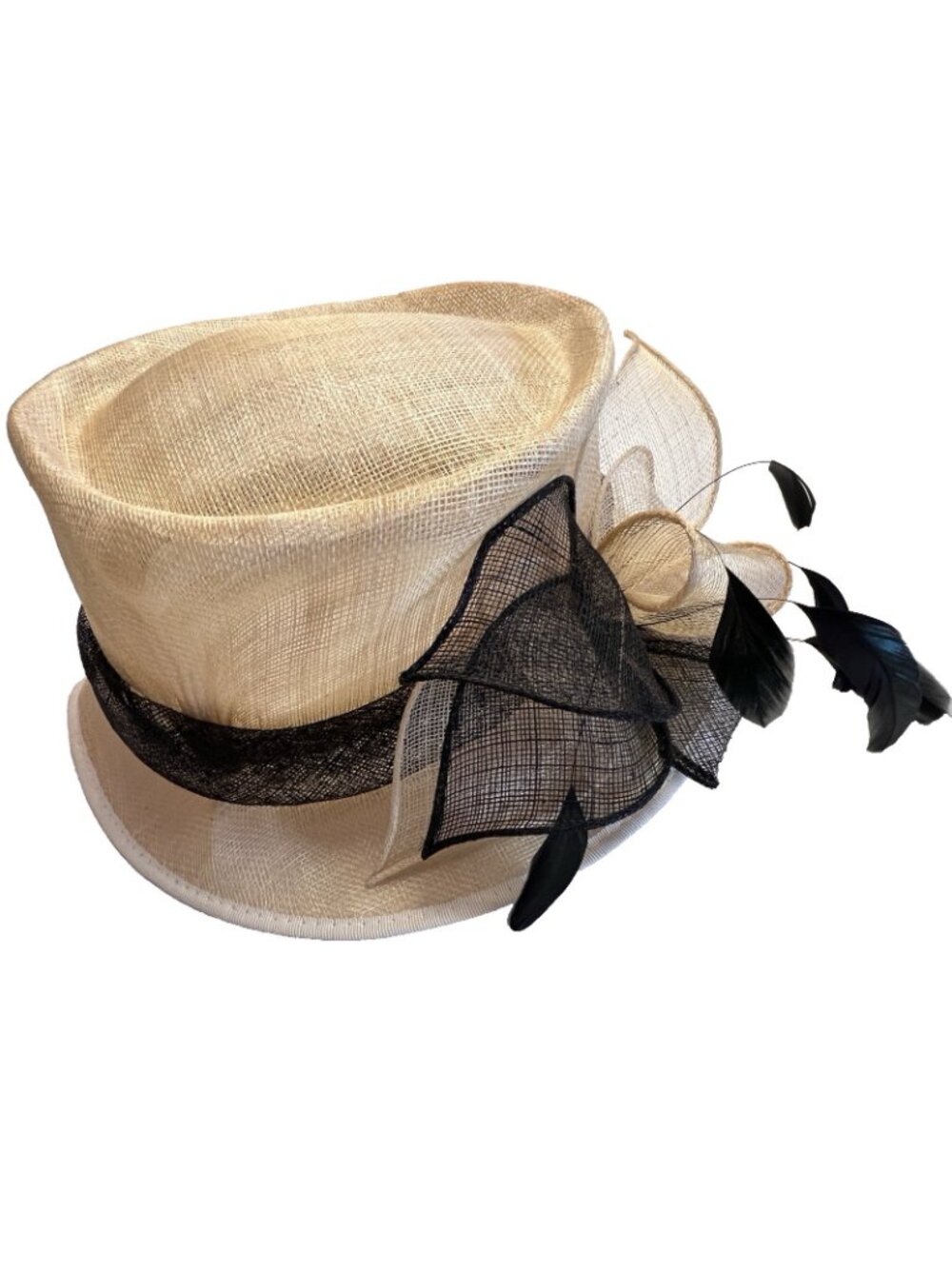 Fashion Derby Hat Cream Black Feather Bow Wedding Cocktail Party Accessorize - Picture 4 of 15